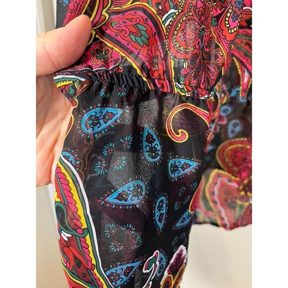 Lane Bryant Floral Sheer Top 26 Black Paisley Chic Preppy Resort Classic 80s - Picture 5 of 9